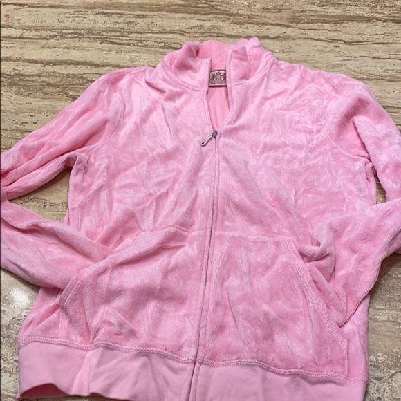 Juicy Couture Tops - Juicy couture pink Terry zippered track jacket.